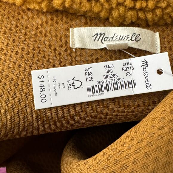 Madewell Faux Shearling Half-Zip Pullover Dried Cedar Size XS NWT $148 - Picture 6 of 9